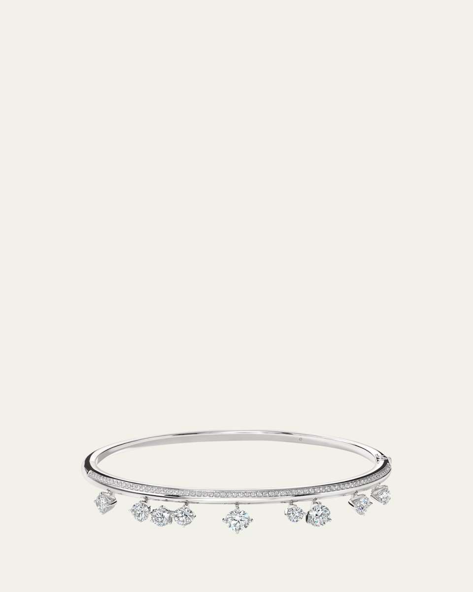 18K White Gold Barre Floating Diamond Pave Bangle Bracelet